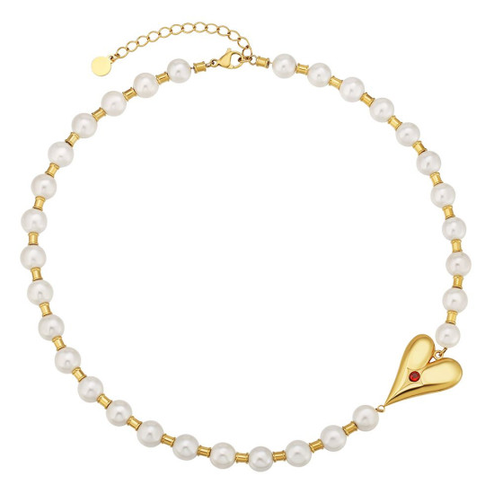 Chic 8mm Pearl Necklace with Heart for Women