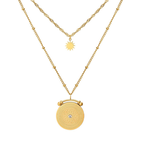 Gold Layered Necklace with Star Pendant Twist Chain