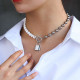 Fashion Women Pearl Necklace +Bead Chain with Lock Pendant