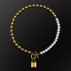 Fashion Women Pearl Necklace +Bead Chain with Lock Pendant