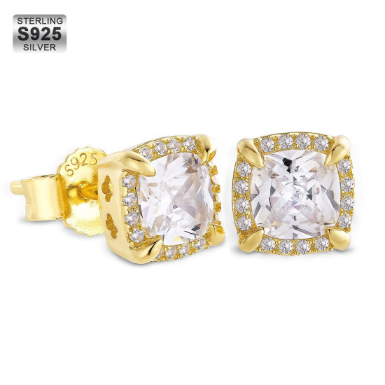 Iced Out Princess Cut Diamond Stud Earrings 925 for Men