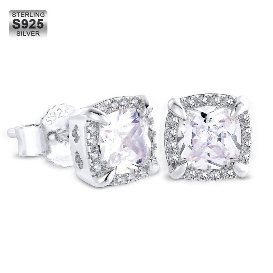 Iced Out Princess Cut Diamond Stud Earrings 925 for Men