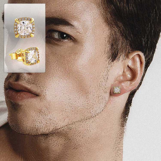 Iced Out Princess Cut Diamond Stud Earrings 925 for Men