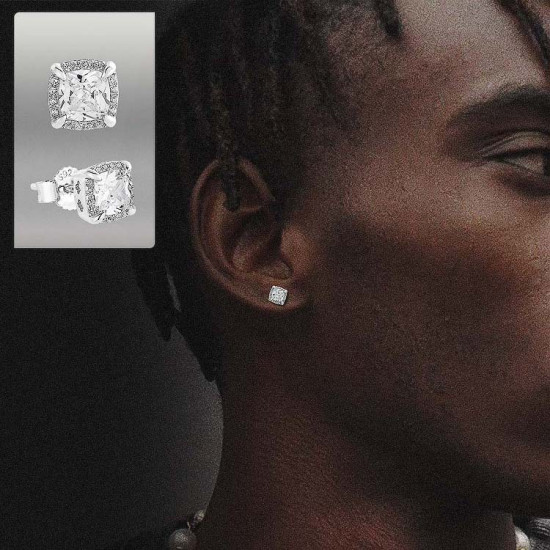 Iced Out Princess Cut Diamond Stud Earrings 925 for Men