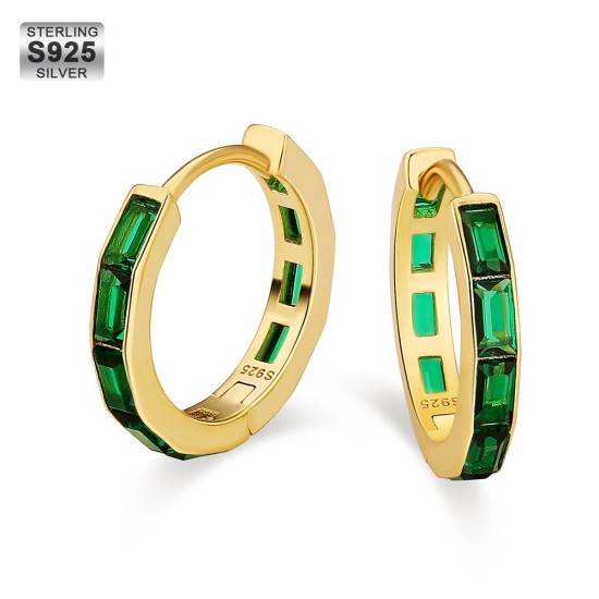 Cool Birthstone Emerald Hoop Earrings for Men