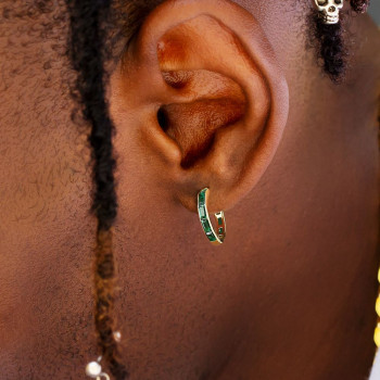 Cool Birthstone Emerald Hoop Earrings for Men