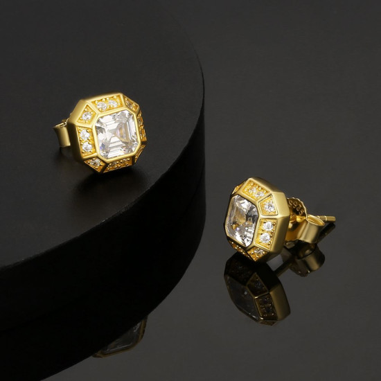 14K Gold Cut Diamond Stud Earrings for Men