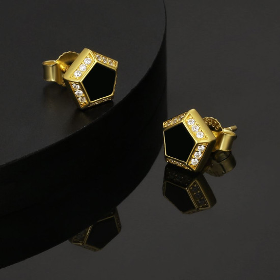 Fashion Mens Pentagon Black Diamond Stud Earrings