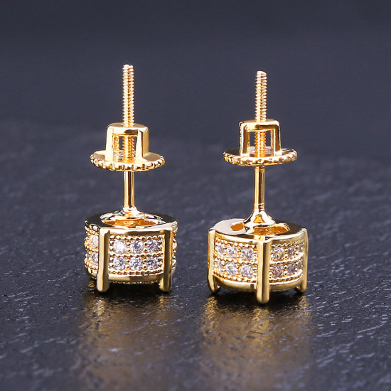 New Arrival Sterling Silver Round Diamond Stud Earrings for Men