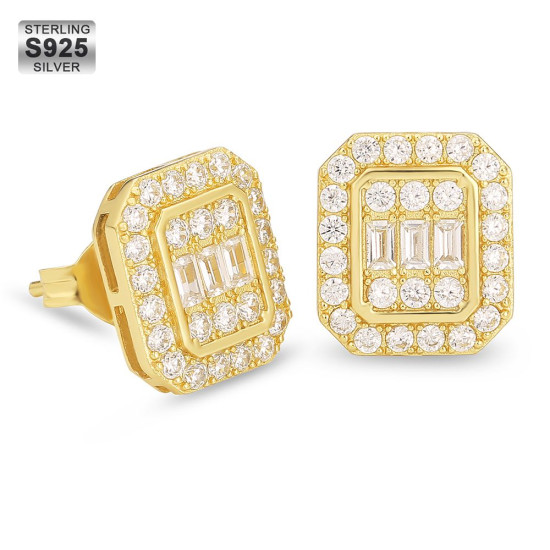 Rectangle Sterling Steel Diamond Stud Earrings for Men