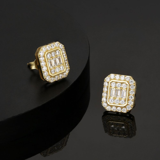 Rectangle Sterling Steel Diamond Stud Earrings for Men