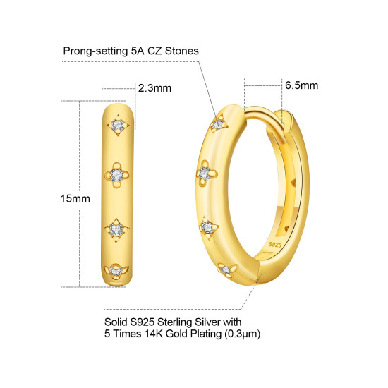 15mm Prong CZ Diamond S925 Hoop Earrings for Women