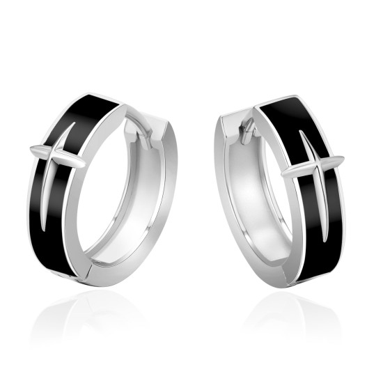 15mm Star Cross Hoop 925 Sterling Silver Earrings for Men