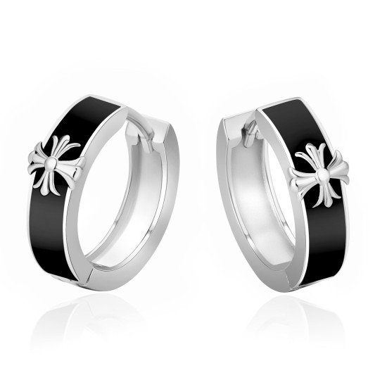 15mm Cross Hoop Earrings with 925 Sterling Silver