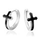 15mm Mens Black Cross Hoop 925 Sterling Silver Earrings 