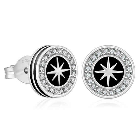 9mm Hexagram Hip Hop CZ Stud Earrings for Men