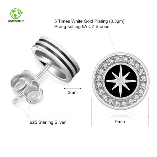 9mm Hexagram Hip Hop CZ Stud Earrings for Men