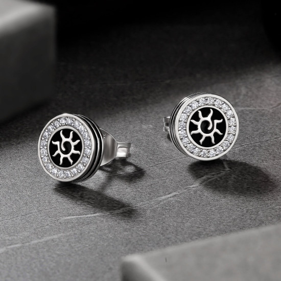 9mm Solar Iced Diamond CZ Stud Mens Earrings