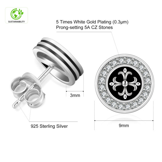 Simple 9mm Cross Fleur de lis Iced Diamond CZ Stud Earrings 