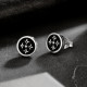 9mm Cross Fleur de lis Black Round Stud Earrings