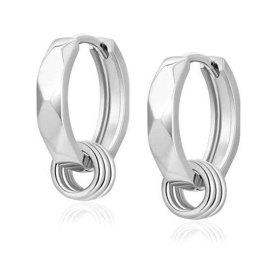 15mm 2in1 Round Mens Earring with Detachable Rings 925 Sterling Silver