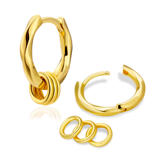 15mm 2in1 Mens Round Hoop Earring Twisted with Detachable Rings