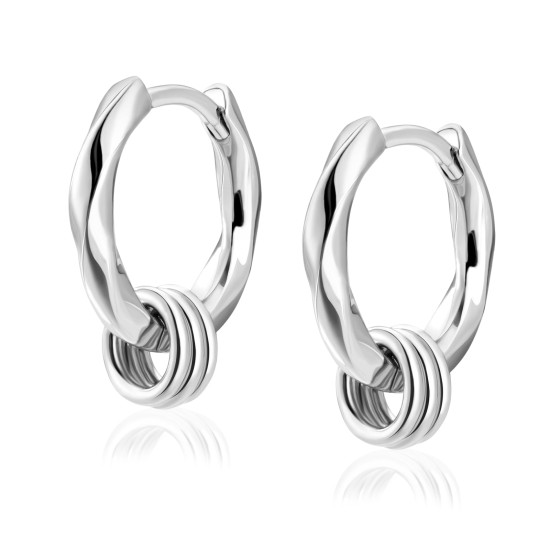 15mm 2in1 Mens Round Hoop Earring Twisted with Detachable Rings