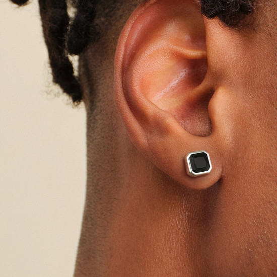 Minimalist Black CZ Iced 7.5mm Stud Earrings for Men