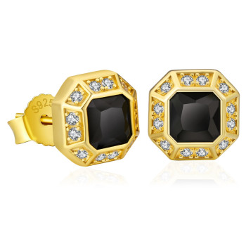 Fashion Octagon Black Mens CZ Iced Stud Earrings