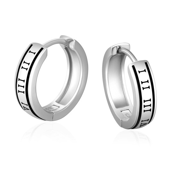 Simple 15mm Black Roman Numerals Hoop Earrings